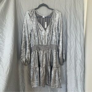 GAP metallic smocked split neck mini dress